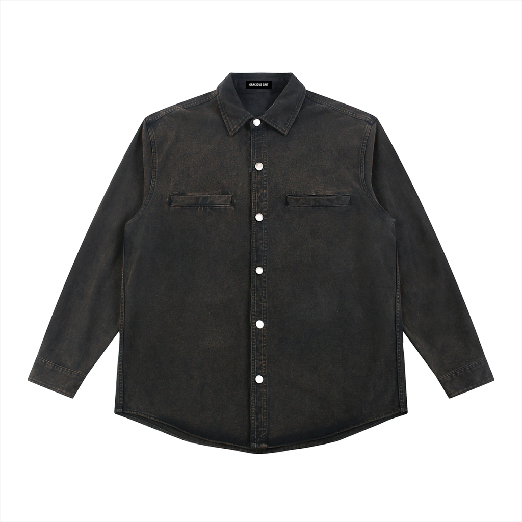 Unisex Vintage Washed Denim Shirt Jacket • 100% Cotton
