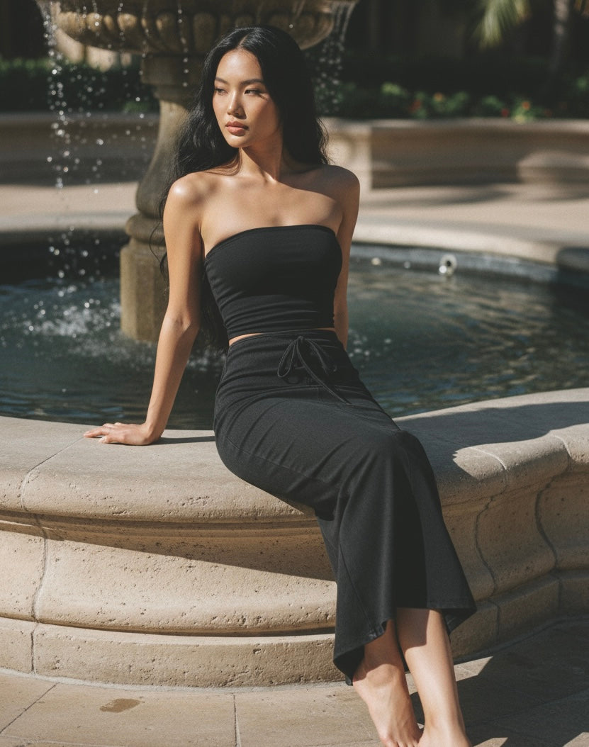 Vintage Washed Drawstring Maxi Skirt