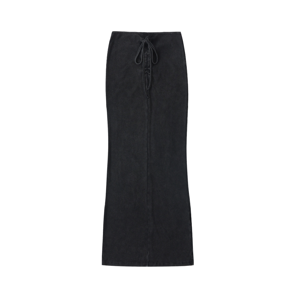 Vintage Washed Drawstring Maxi Skirt