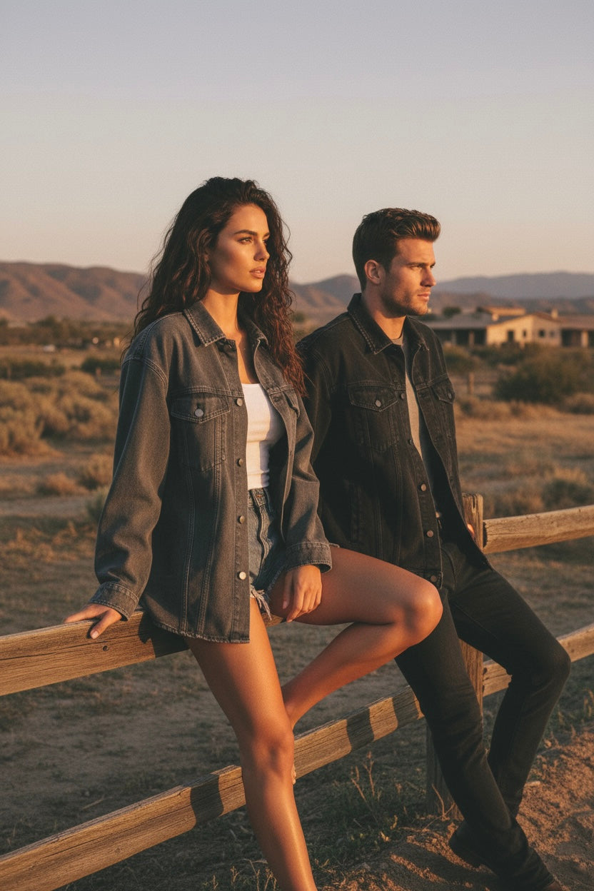 Unisex Vintage Washed Denim Shirt Jacket • 100% Cotton