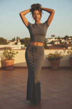 Vintage Washed Drawstring Maxi Skirt