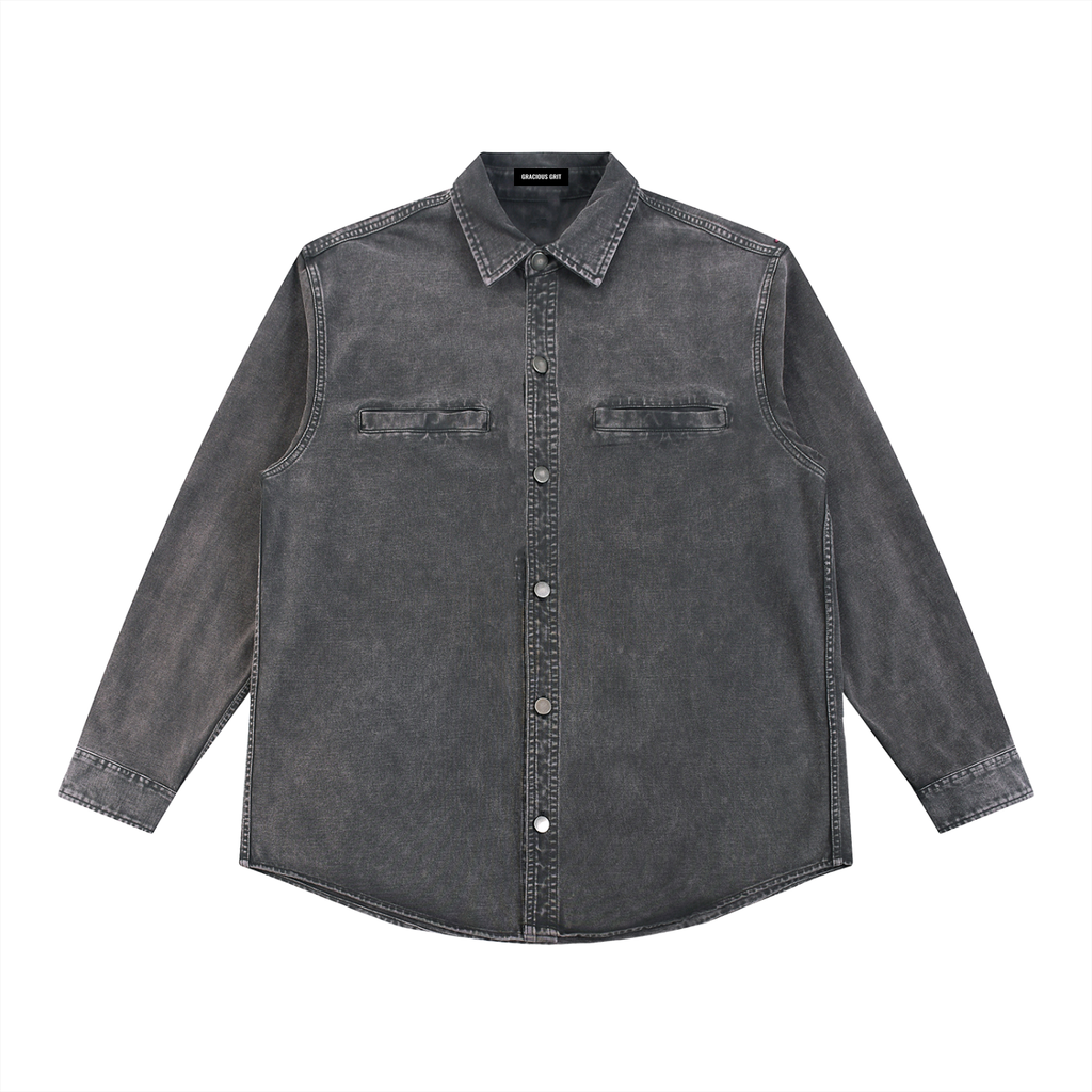 Unisex Vintage Washed Denim Shirt Jacket • 100% Cotton